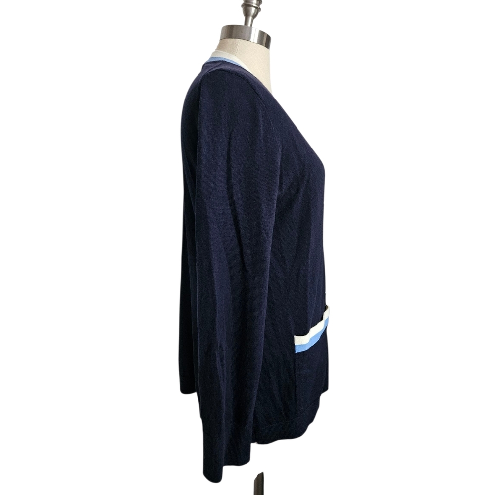 TALBOTS Super Soft Contrast Trim Navy Blue Cardigan | SZ M - Picture 4 of 12
